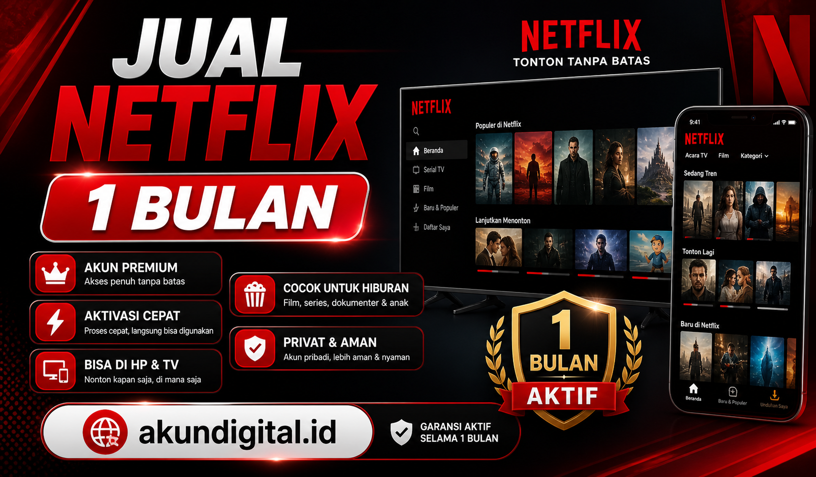 Netflix Premium 1 Bulan Privat 4K (Ultra HD) + HDR