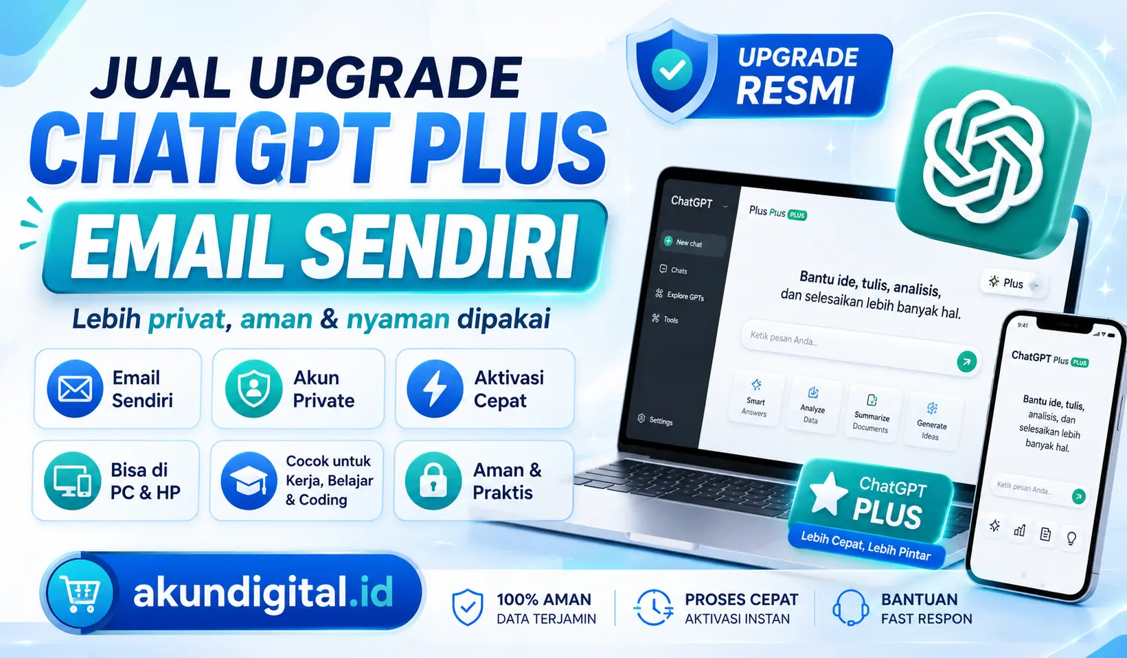 ChatGPT Plus 1 Bulan Via Login ( Gunakan Email Sendiri ) - Akun